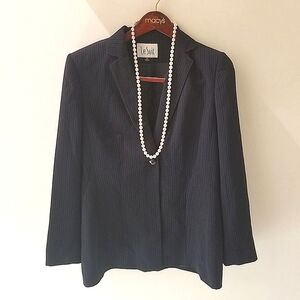 Le Suit Navy Pinstripe One Button Lined Blazer Jacket 10